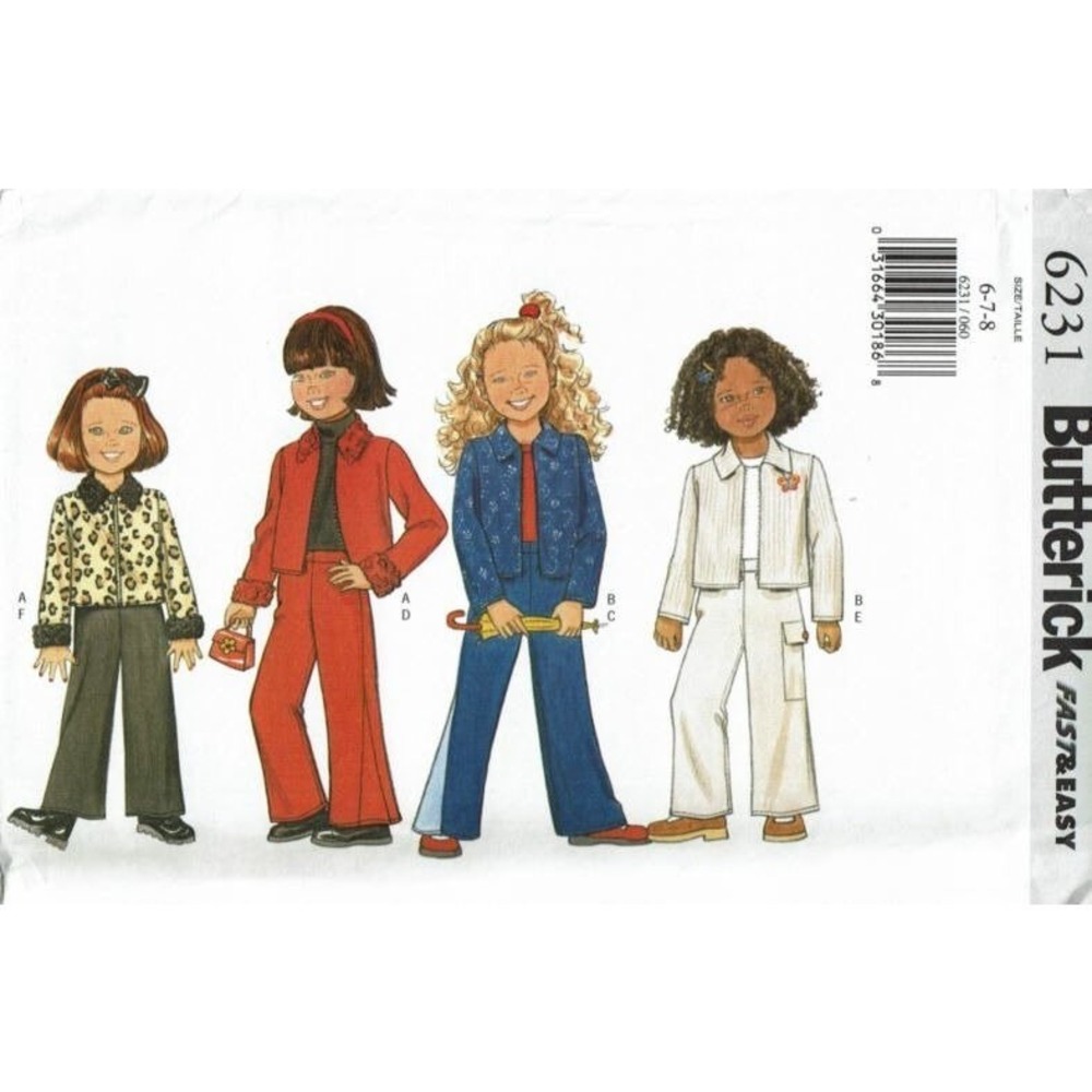 Butterick Sewing Pattern 6231‎ Jacket Coat Pants Girls Size 6-8